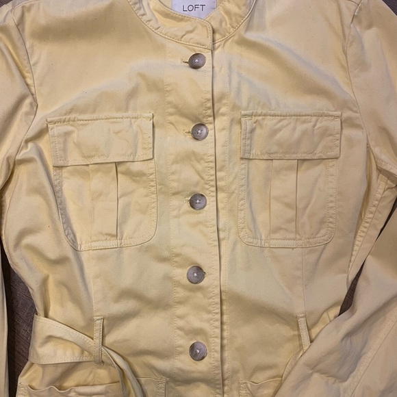 LOFT Women’s Large Yellow Utility Jacket Belted Safari Style 100% Cotton - Picture 8 of 10